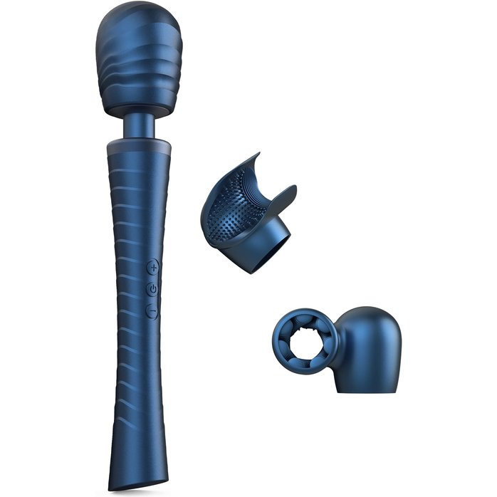 Синий вибромассажёр с насадками Man.wand Edgy