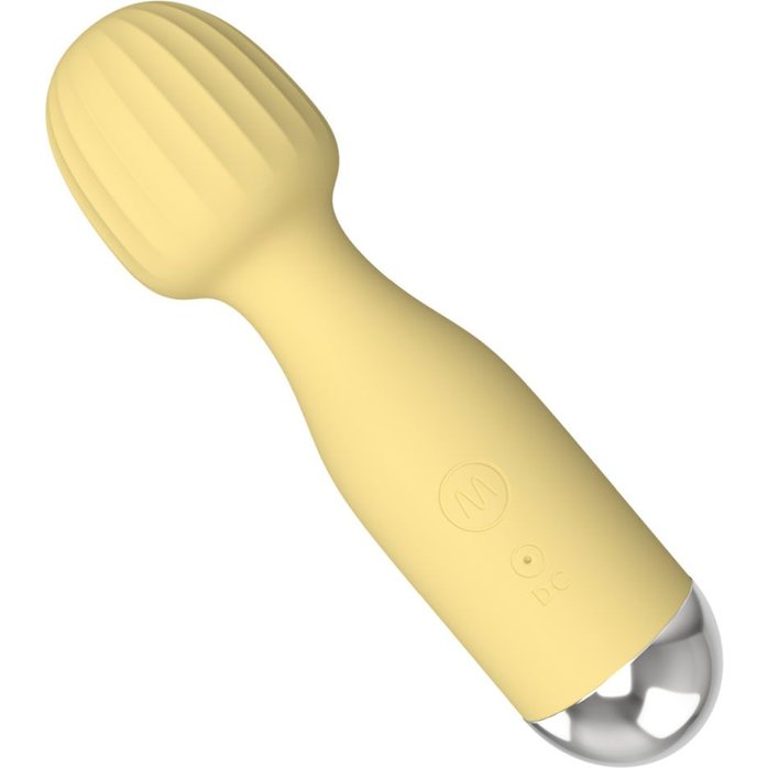 Желтый мини-вибратор с шаровидной головкой