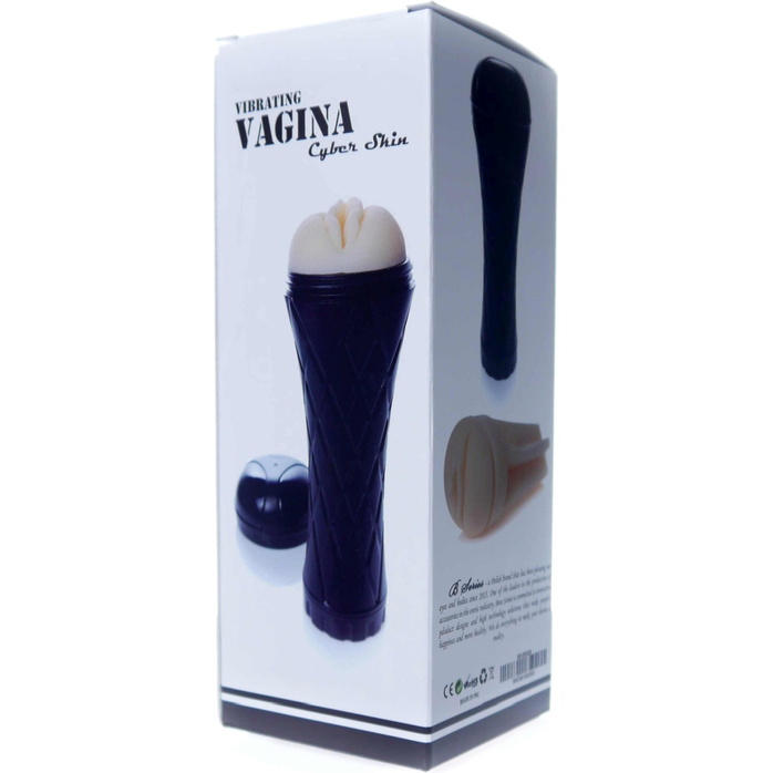 Телесный мастурбатор-вагина в черной колбе с вибрацией. Фотография 9.