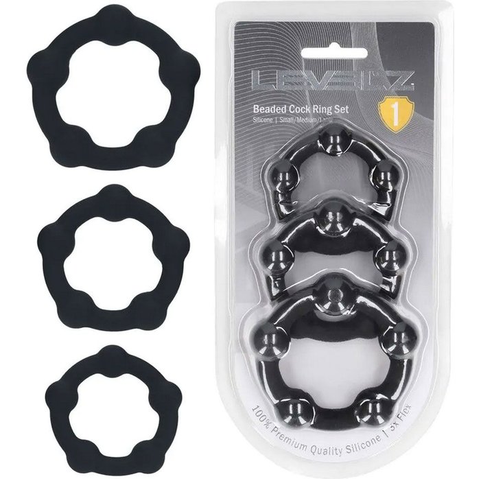 Набор из 3 эрекционных колец Beaded Silicone Cockring Set - Levelz. Фотография 2.