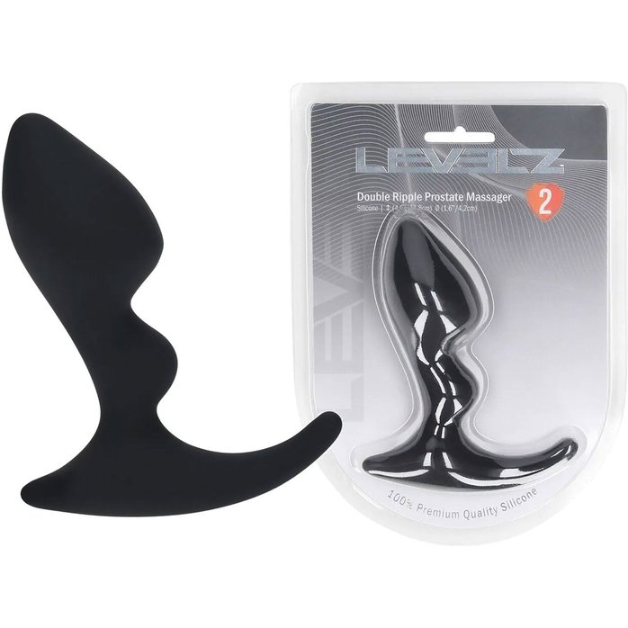 Черная анальная пробка для массажа простаты Double Ripple Silicone Prostate Massager - Levelz. Фотография 2.