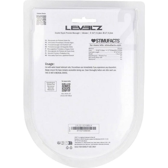 Черная анальная пробка для массажа простаты Double Ripple Silicone Prostate Massager - Levelz. Фотография 3.