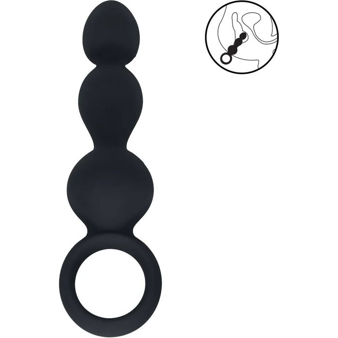 Черная анальная елочка Beaded Silicone Anal Probe with Loop - Levelz