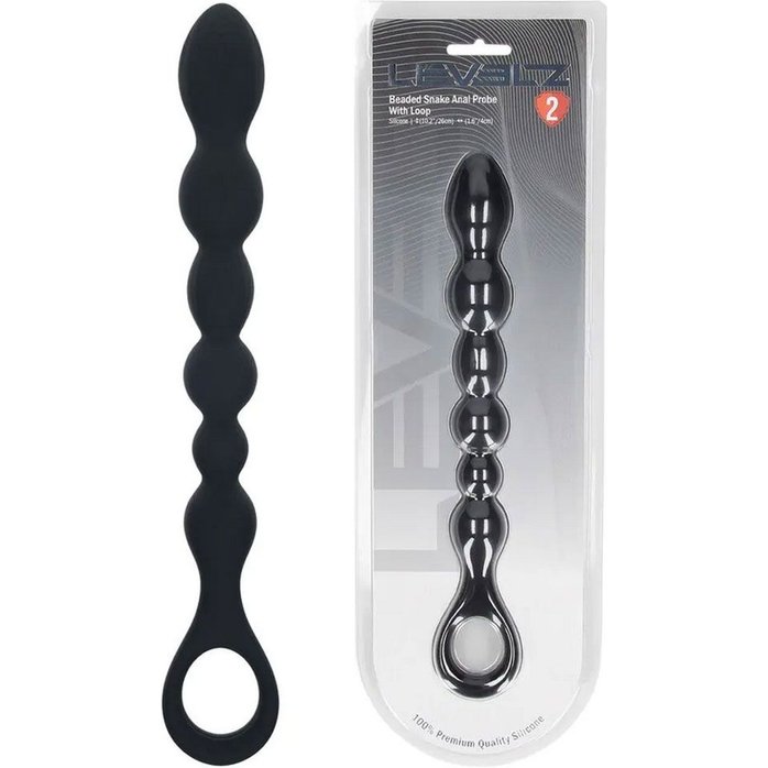 Черная силиконовая цепочка Beaded Snake Silicone Anal Probe with Loop - 26 см - Levelz. Фотография 2.