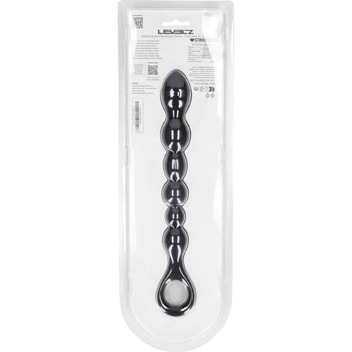 Черная силиконовая цепочка Beaded Snake Silicone Anal Probe with Loop - 26 см - Levelz. Фотография 3.