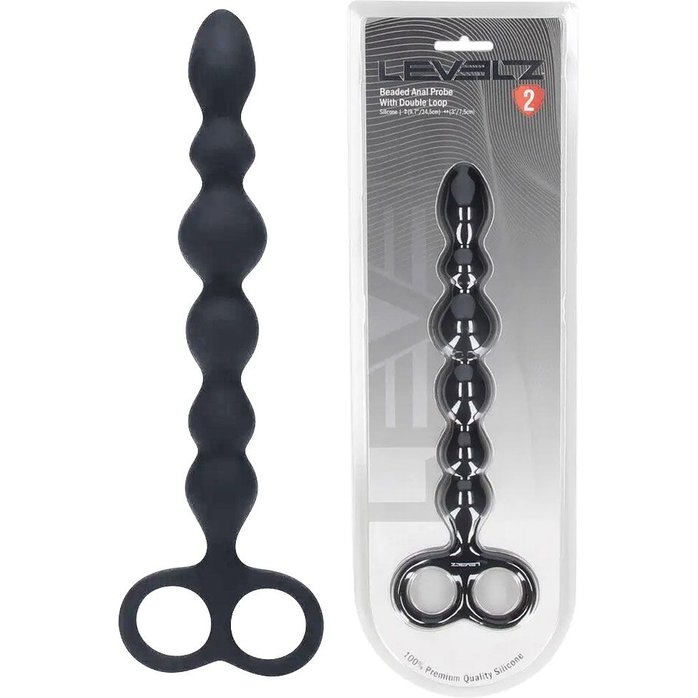 Черная анальная цепочка Beaded Silicone Anal Probe with Double Loop - 24 см - Levelz. Фотография 2.