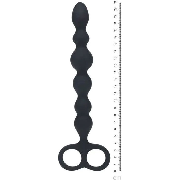 Черная анальная цепочка Beaded Silicone Anal Probe with Double Loop - 24 см - Levelz. Фотография 3.