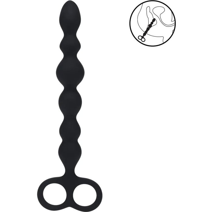 Черная анальная цепочка Beaded Silicone Anal Probe with Double Loop - 24 см - Levelz