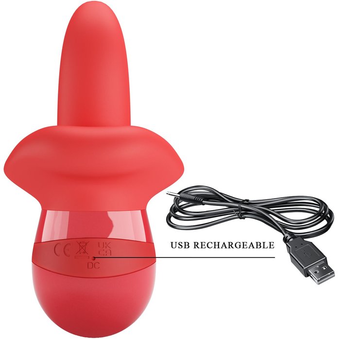 Красный вибратор с подвижным язычком Obelia - Pretty Love. Фотография 7.