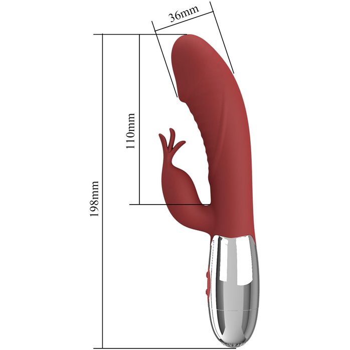 Красный вибратор со стимулятором клитора Rasmussen - 19,8 см - Pretty Love. Фотография 6.
