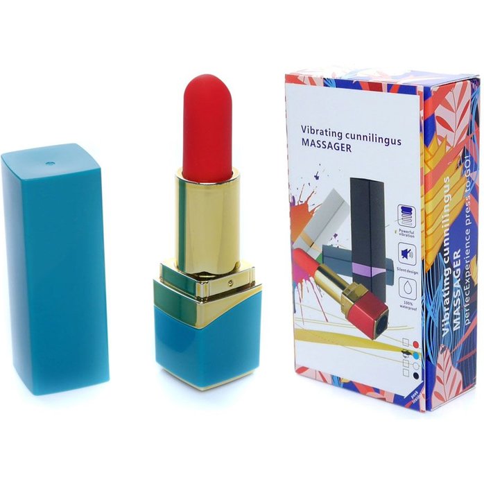 Голубой мини-вибратор в форме помады. Фотография 2.