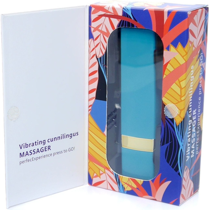 Голубой мини-вибратор в форме помады. Фотография 4.