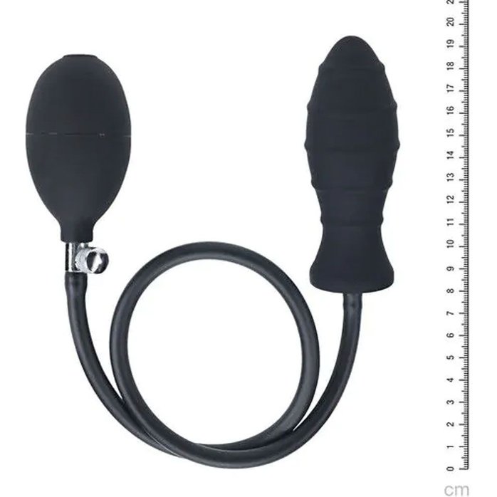 Черная анальная втулка с функцией расширения Ribbed Inflatable Silicone Anal Plug - Levelz. Фотография 4.