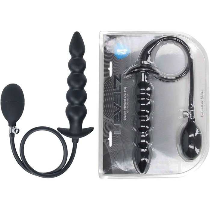 Черная анальная елочка с функцие расширения Beaded Inflatable Silicone Anal Plug - Levelz. Фотография 3.