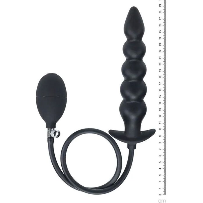 Черная анальная елочка с функцие расширения Beaded Inflatable Silicone Anal Plug - Levelz. Фотография 4.