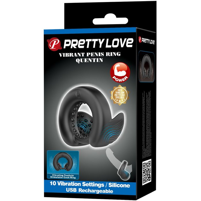Черное эрекционное виброкольцо Quentin - Pretty Love. Фотография 10.