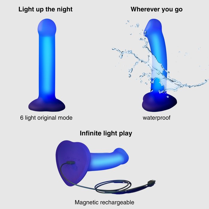 Светящийся фаллоимитатор Strap-on-me Glow-Led Dildo - size M. Фотография 5.