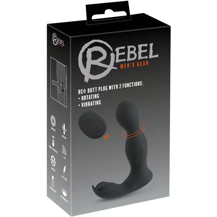 Черная анальная пробка с вибрацией, вращением и пультом ДУ RC Butt Plug with 2 Functions - You2Toys. Фотография 2.
