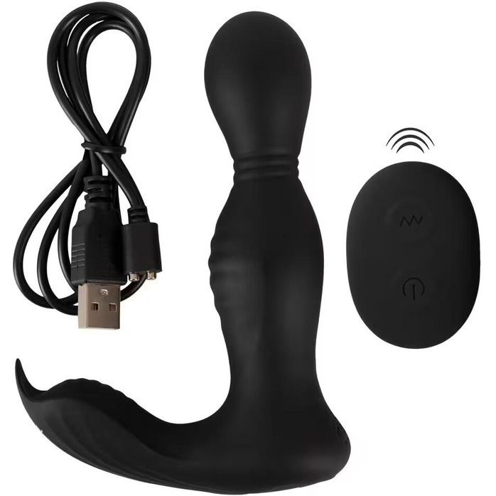 Черная анальная пробка с вибрацией, вращением и пультом ДУ RC Butt Plug with 2 Functions - You2Toys. Фотография 10.