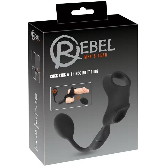 Черное виброкольцо с анальной пробкой Cock Ring with RC Butt Plug - You2Toys. Фотография 2.