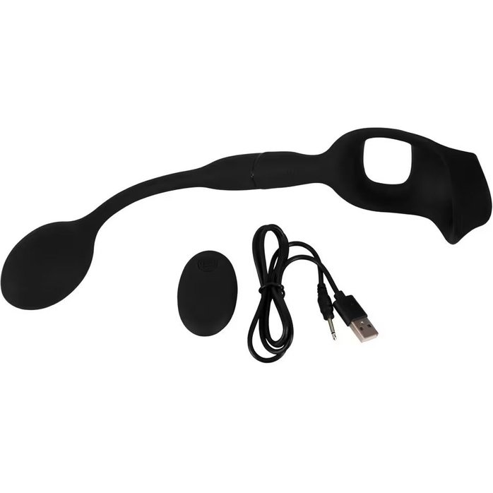 Черное виброкольцо с анальной пробкой Cock Ring with RC Butt Plug - You2Toys. Фотография 6.