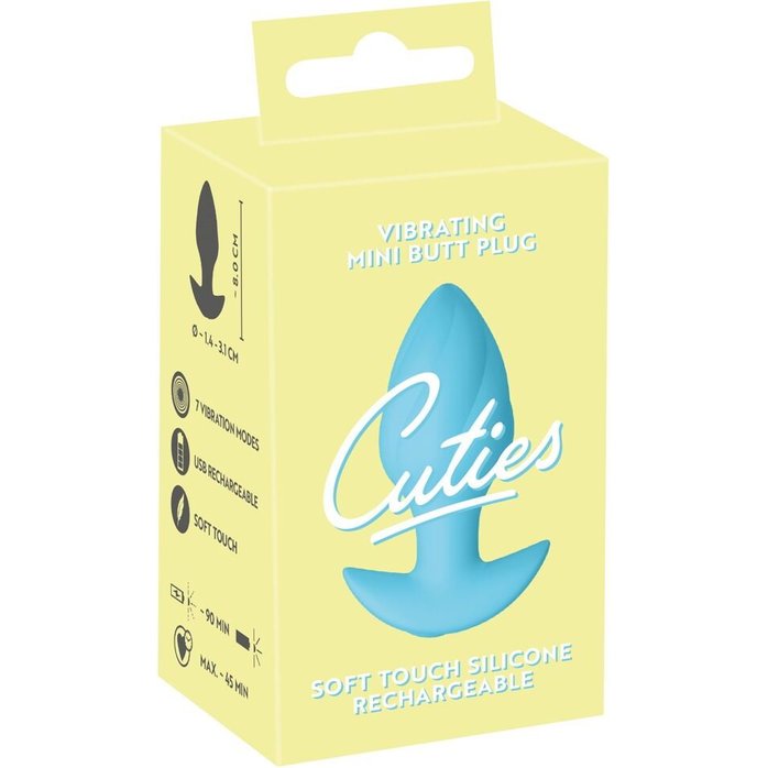 Голубая анальная пробка с вибрацией Cuties Vibrating Mini Butt Plug - 8 см - Cuties. Фотография 2.