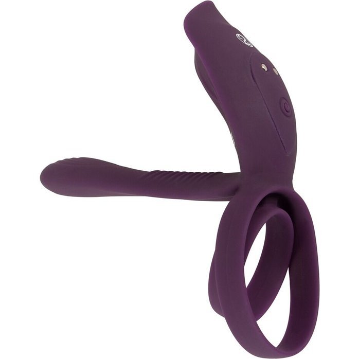 Фиолетовая насадка на член с клиторальным отростком и пультом ДУ RC Couple’s Vibrator 2 - Couples Choice. Фотография 3.