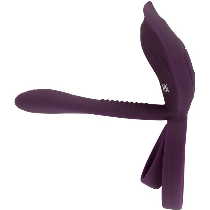 Фиолетовая насадка на член с клиторальным отростком и пультом ДУ RC Couple’s Vibrator 2 - Couples Choice. Фотография 4.