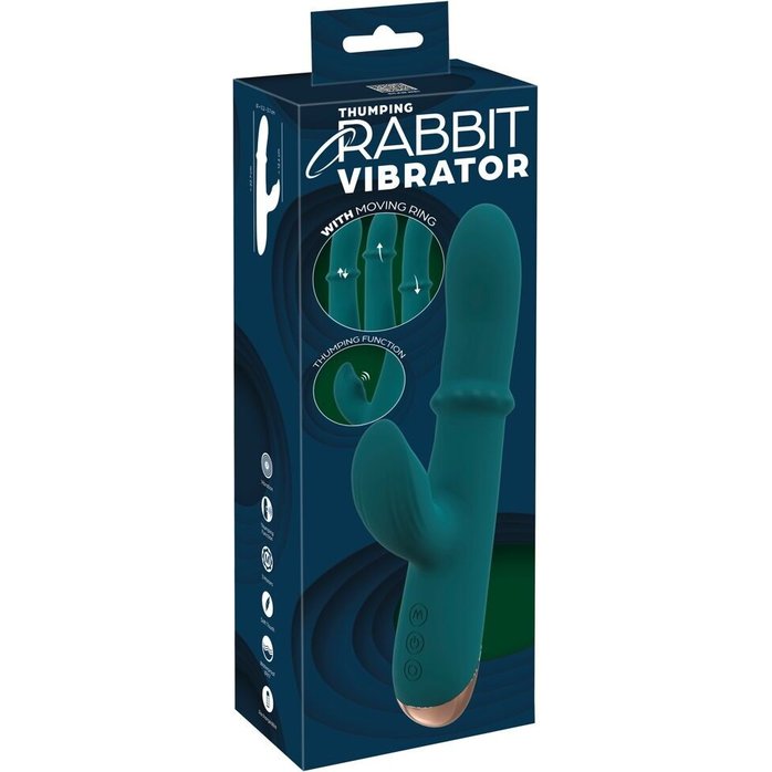 Зеленый вибратор-кролик с подвижным кольцом Thumping Rabbit Vibrator - 22,7 см - You2Toys. Фотография 2.