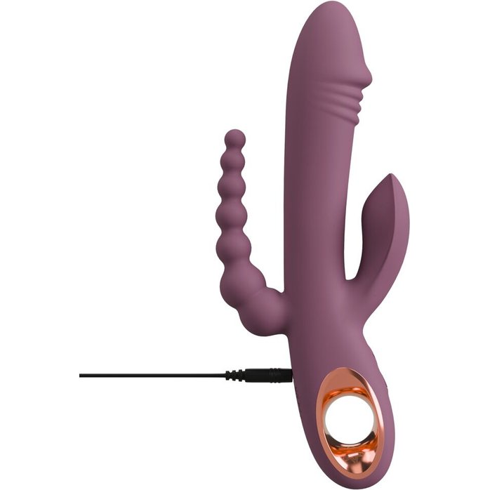 Сливовый вибратор с клиторальным отростком и анальным хвостом Slim Triple Plum - 21,4 см - You2Toys. Фотография 9.