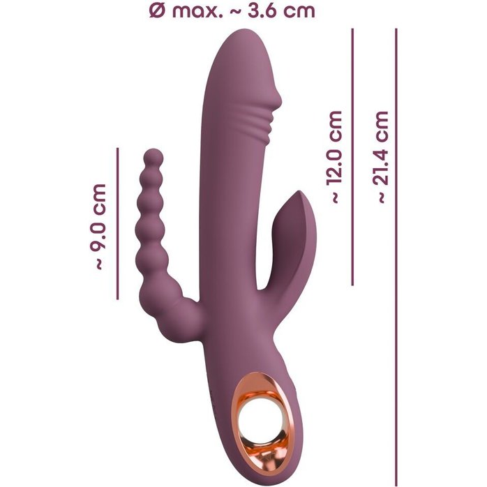 Сливовый вибратор с клиторальным отростком и анальным хвостом Slim Triple Plum - 21,4 см - You2Toys. Фотография 10.