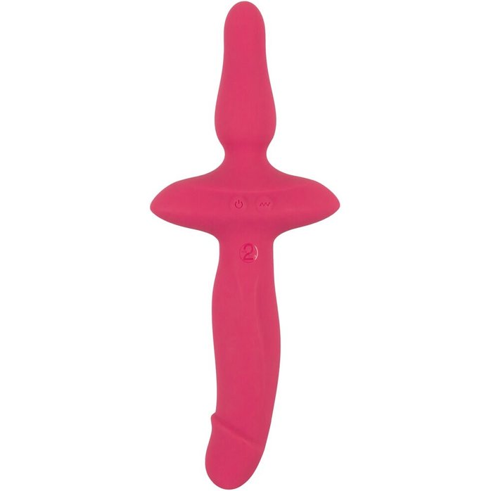 Розовый двусторонний вибратор 2in1 Vibrator Butt Plug - Couples Choice. Фотография 3.