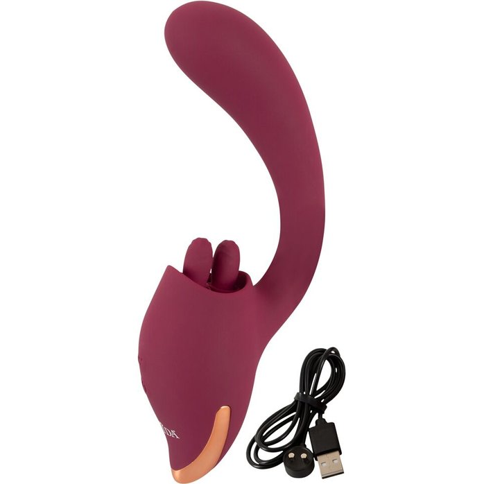 Малиновый вибратор с подвижными язычками 2 Function Vibrator - 20,6 см - JAVIDA. Фотография 12.