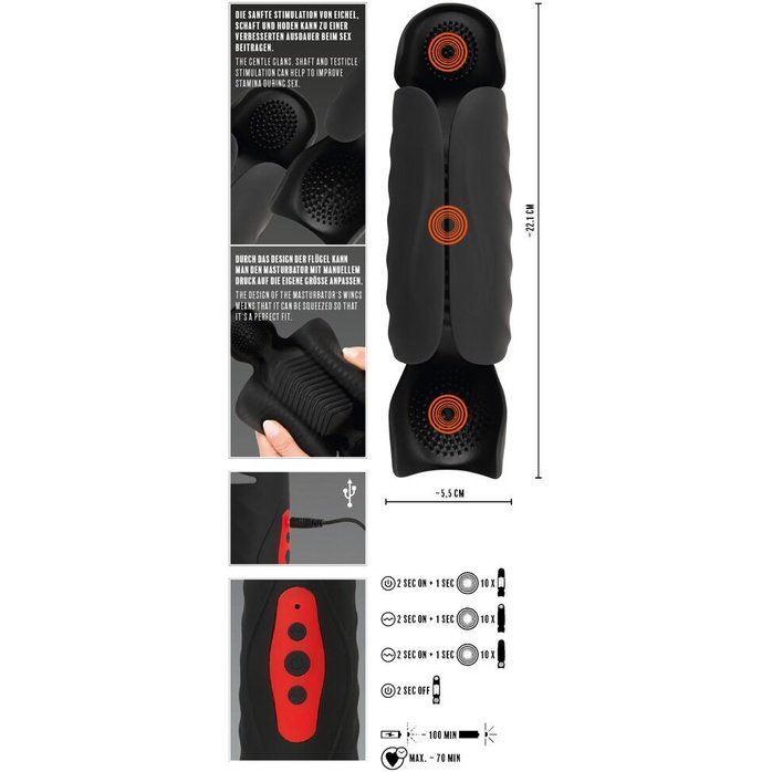 Черный вибромастурбатор с трехточечной стимуляцией Penis Trainer with 3 Point Stimulation - Rebel. Фотография 11.