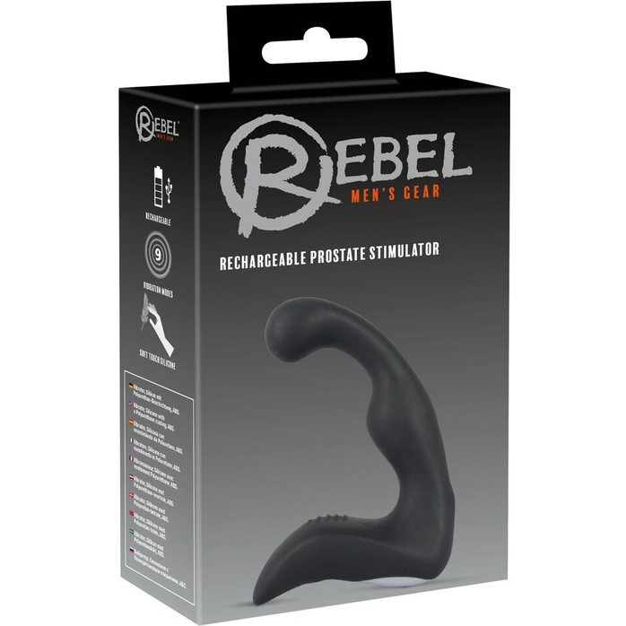 Черный перезаряжаемый стимулятор простаты с вибрацией - 14,6 см - Rebel. Фотография 2.