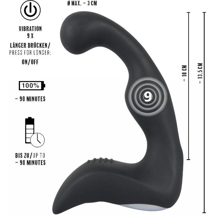 Черный перезаряжаемый стимулятор простаты с вибрацией - 14,6 см - Rebel. Фотография 7.