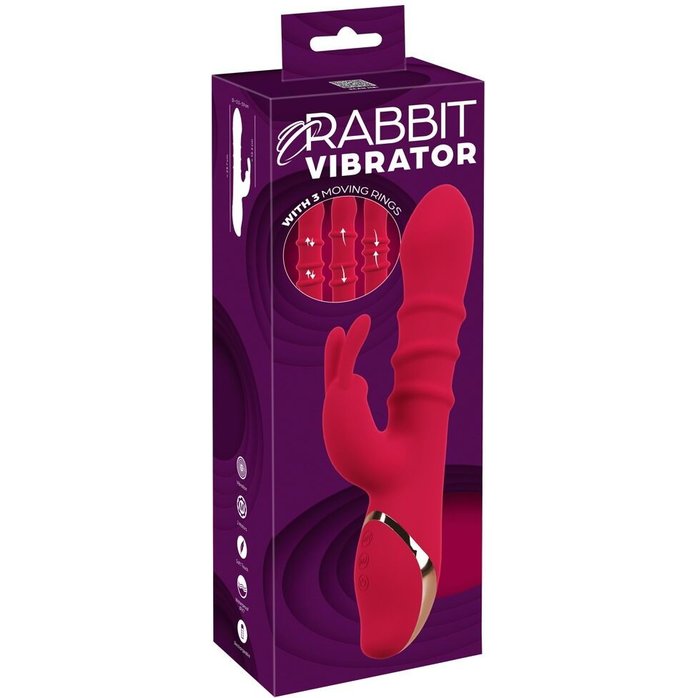 Красный вибратор-кролик с 3 подвижными кольцами Rabbit Vibrator with 3 Moving Rings - 23,7 см - You2Toys. Фотография 2.