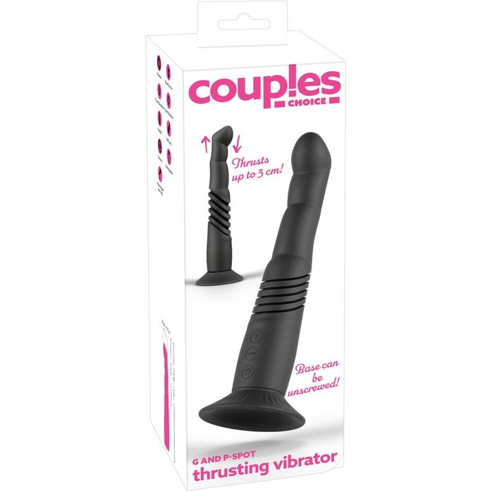 Черный вибратор с поступательными движениями G and P-Spot Thrusting Vibrator - 23 см - Couples Choice. Фотография 2.