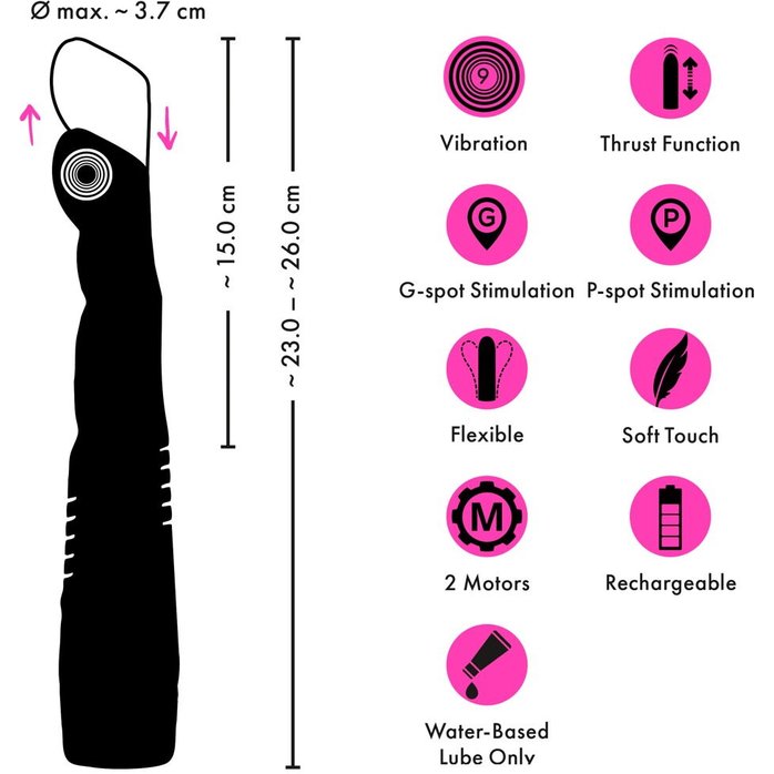 Черный вибратор с поступательными движениями G and P-Spot Thrusting Vibrator - 23 см - Couples Choice. Фотография 11.