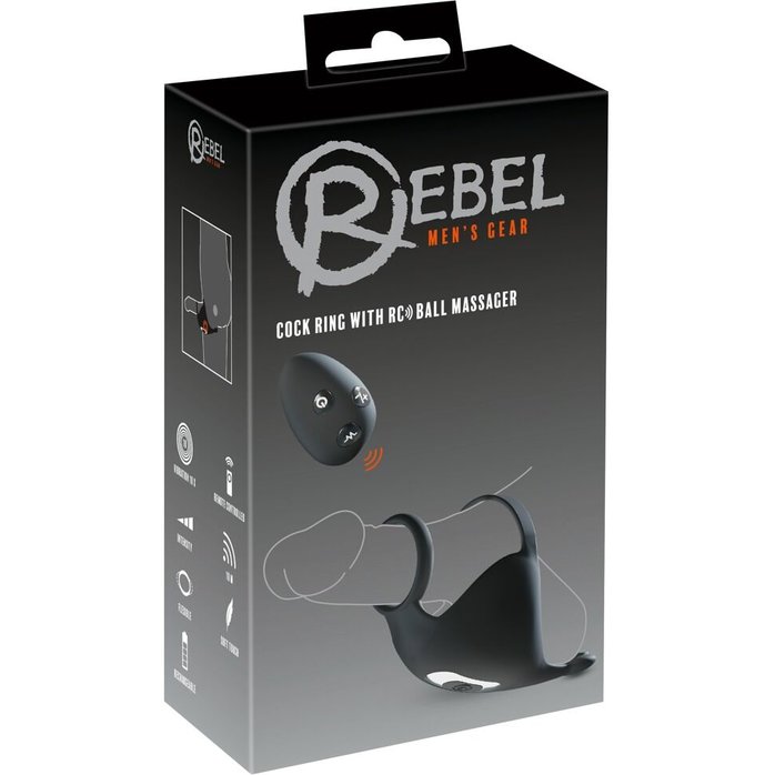 Черная вибронасадка для эрекции и стимуляции мошонки Cock ring with RC ball massager - Rebel. Фотография 2.