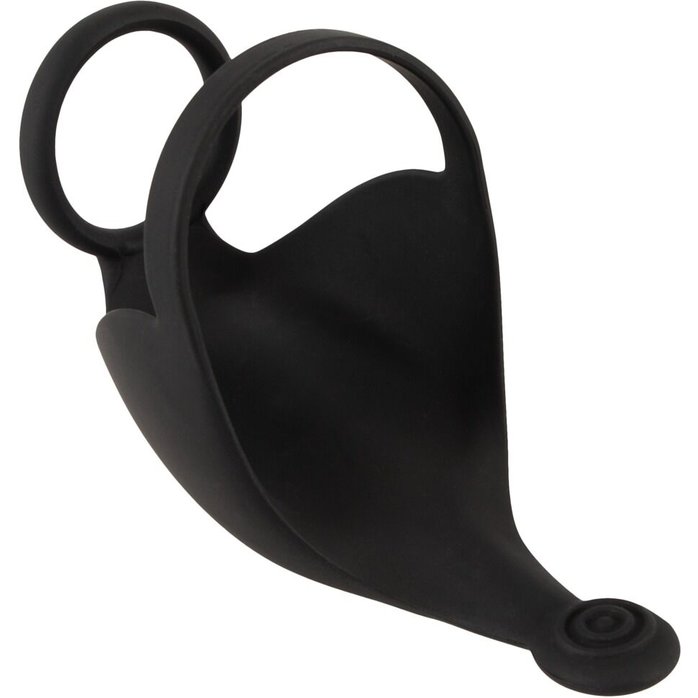 Черная вибронасадка для эрекции и стимуляции мошонки Cock ring with RC ball massager - Rebel. Фотография 3.