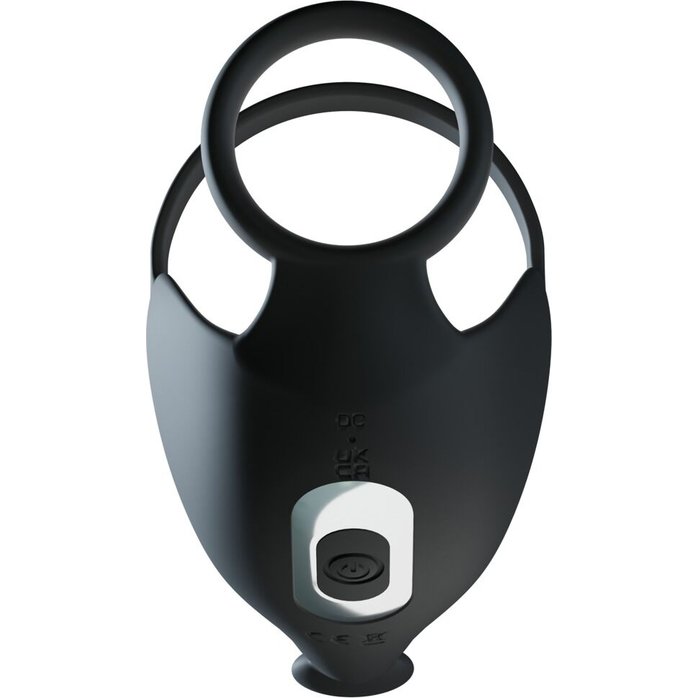 Черная вибронасадка для эрекции и стимуляции мошонки Cock ring with RC ball massager - Rebel. Фотография 4.