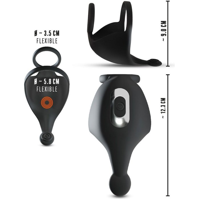 Черная вибронасадка для эрекции и стимуляции мошонки Cock ring with RC ball massager - Rebel. Фотография 10.