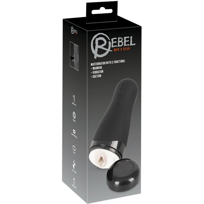 Черный вибромастурбатор с подогревом Masturbator with 3 Functions - Rebel. Фотография 2.