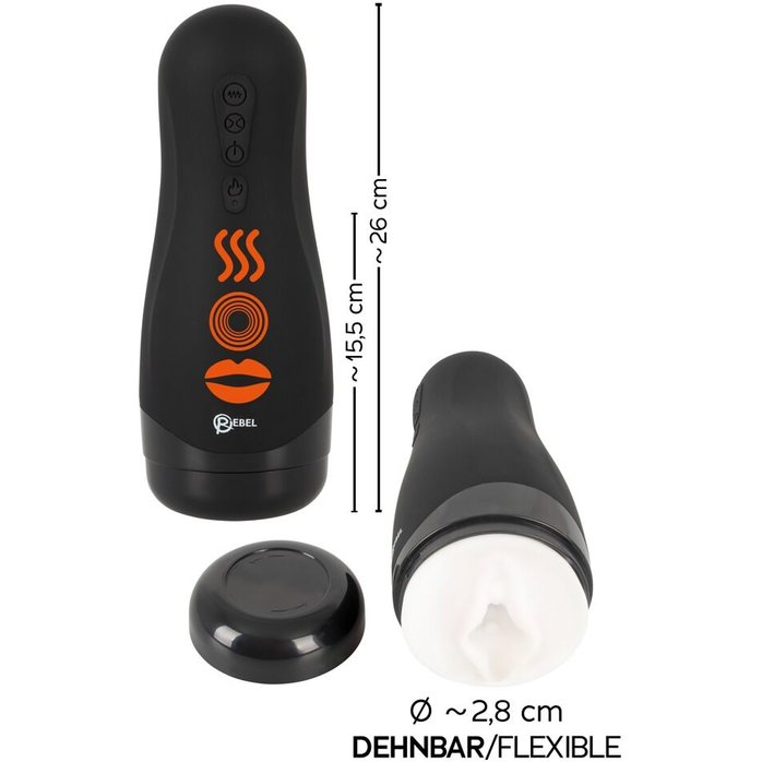 Черный вибромастурбатор с подогревом Masturbator with 3 Functions - Rebel. Фотография 8.