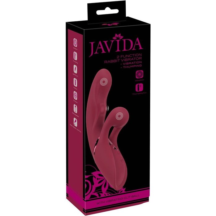 Малиновый вибратор-кролик с функцией постукивания 2 Function Rabbit Vibrator - 22,3 см - JAVIDA. Фотография 2.