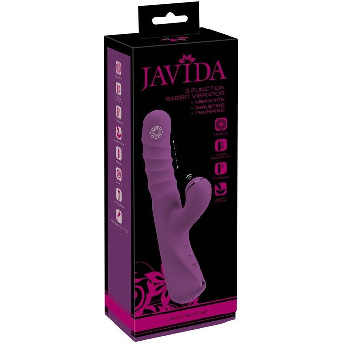 Фиолетовый вибратор-кролик с функцией постукивания и фрикциями 3 Function Rabbit Vibrator - 23,7 см - JAVIDA. Фотография 2.