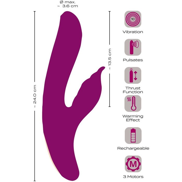 Лиловый вибратор-кролик 4 Function Vibrator - 24 см - JAVIDA. Фотография 11.