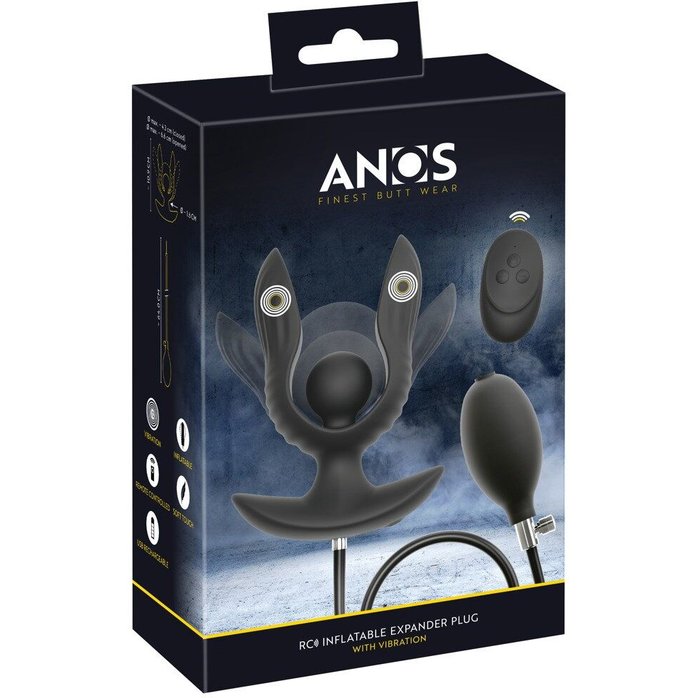 Черная расширяющаяся анальная пробка с вибрацией RC Inflatable Expander Plug with Vibration - Anos. Фотография 2.