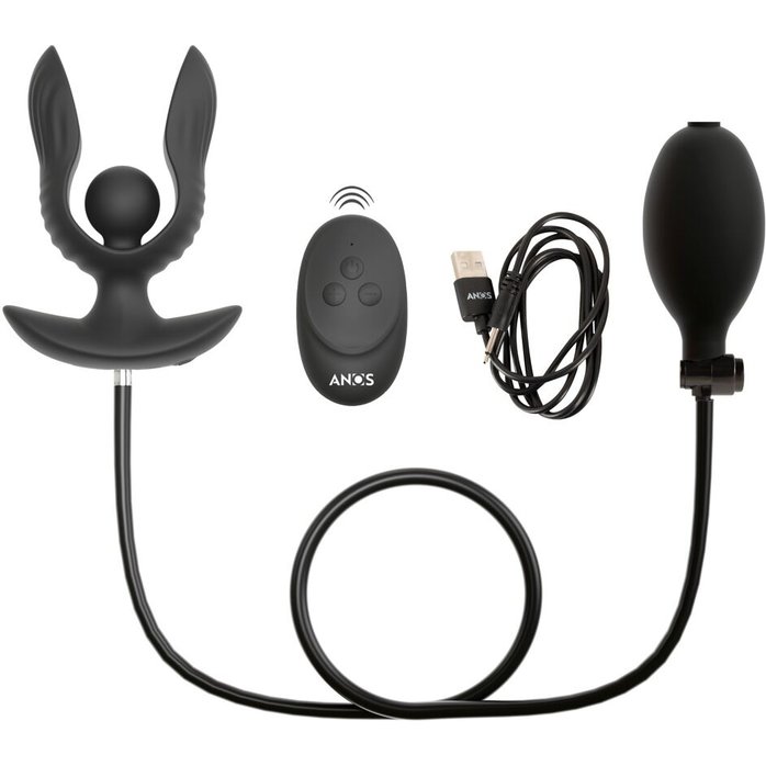 Черная расширяющаяся анальная пробка с вибрацией RC Inflatable Expander Plug with Vibration - Anos. Фотография 12.